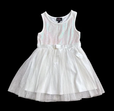 Vestido de fiesta de tul con lentejuelas iridiscentes sin mangas blanco talla 4 LILT para niñas Foto 1 de 4