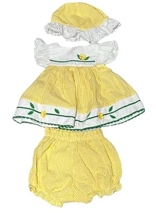 Conjunto Corto Vestido Burbuja Conjunto Amarillo y Blanco Con Sombrero Talla 6-9 Meses - Imagen 1 de 9