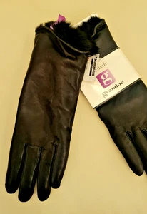 GRANDOE KLASSISCHE SCHWARZE LEDER-FELL GEFÜTTERTE HANDSCHUHE L G "PARISIAN" SCOTCH GUARDED NEU MIT ETIKETT - Bild 1 von 12