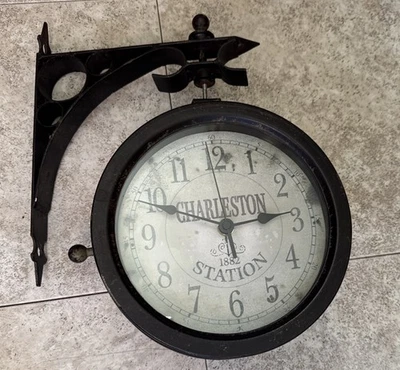Charelston Metal Outdoor Clock, Waterproof Double Sided Train Station Clock &... - Image 1 of 4