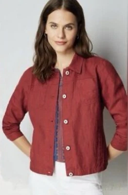 J.Jill Women’s Love Linen Red Solid Button-Down Light Jacket Shirt Size LP - Image 1 of 4