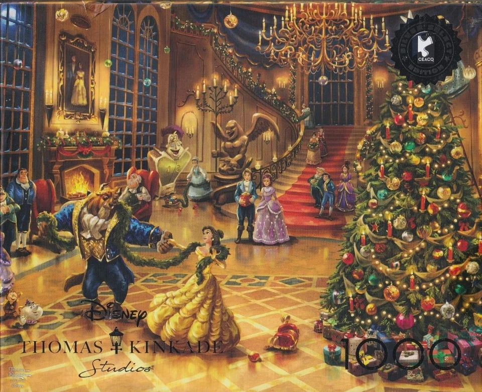Thomas Kinkade Puzzle La Bella e la Bestia Celebrazione Natale Nuovo con scatola - Immagine 1 di 1