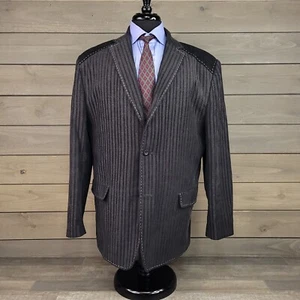 Pronti Blazer Mens Large Black Gray Striped Cotton Sport Coat 2 Button Jacket - Picture 1 of 16