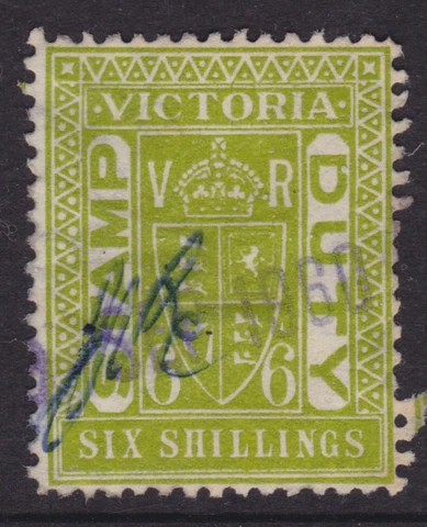 VICTORIA EARLY 6/- SHILLING GREEN STAMP DUTY USED (NF45) Cover
