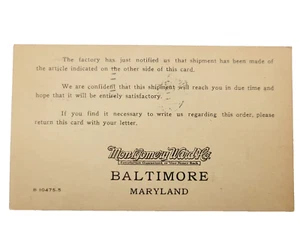 1928 Montgomery Ward Store Baltimore Maryland Versandbenachrichtigung Postkarte - Bild 1 von 7