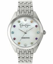 Jessica Simpson Women's Genuine Gemstone Silver Tone Bracelet Watch 37mm
