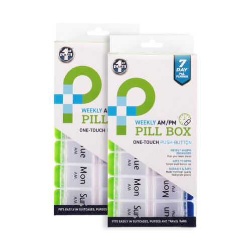 1st Care 2PCE Pill Planner AM/PM Rows 7 Day Weekly Easy Open Touch Button