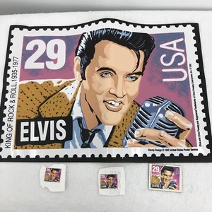 Vintage ELVIS PRESLEY USPS 29 Cent Stamp Foam PLACEMAT MAGNET STAMPS - Imagen 1 de 9