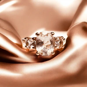 Natural Morganite Three Stone Ring in 14K Gold- 1/2 CT -Size 7 -2.4g -GIFT WRAP - Picture 1 of 22