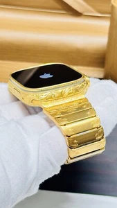 Custom 24k Gold Plated Apple Watch ULTRA 3 49mm Engraved 24k Gold Link Band - Picture 1 of 20
