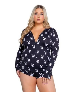 Roma Confidential Playboy Slumber Bunny Romper Black Queen Plus Size - Picture 1 of 3