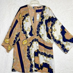 BooHoo Womens Dress Size 16 Multicolor Floral Plunge Neckline Kimono Sleeves - Picture 1 of 12