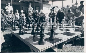 1976 Press Photo People View Big Piece Chess Board Game 1970s - Picture 1 of 2