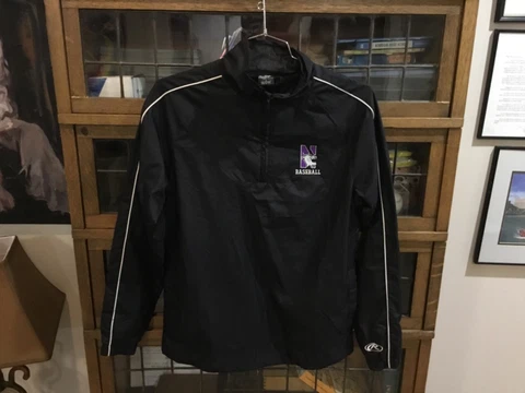 Northwestern Wildcats Baseball Black RAWLINGS 1/4 Zip Pullover Jacket SZ M -cool Cover