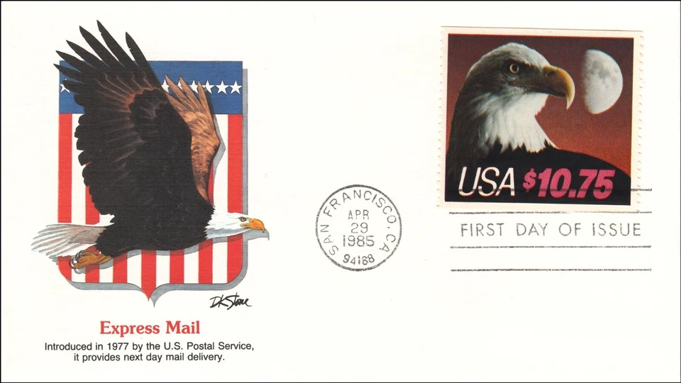Servicio Postal Correo Express Eagle Cabeza Blanca $10.75 EE. UU. Fleetwood FDC 1985 Foto 1 de 1