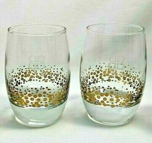 2 Bicchieri Baileys Crema Irlandese Punto Oro Confetti Basse Sfera Rocce - Foto 1 di 4