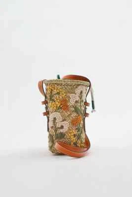 NEW ZARA NEW RAFFIA MINI CROSSBODY BAG EMBROIDERED ORANGE TAN STRAP REF 6211/910 - Image 1 of 4