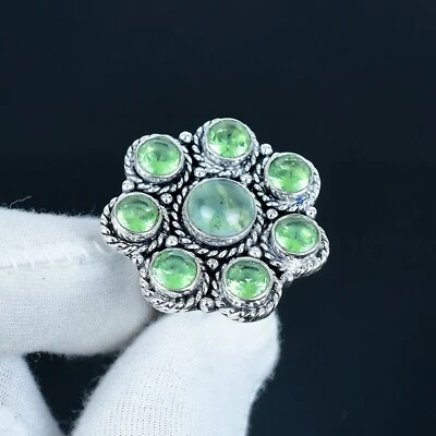 Prehnite, Verde Ametista 925 Argento Sterling Gemma Fiore Fatto Anello Regali - Immagine 1 di 3