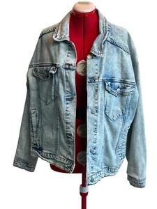 Acid Wash Denim Jean Jacket Womens 2XL Bleached - Picture 1 of 12