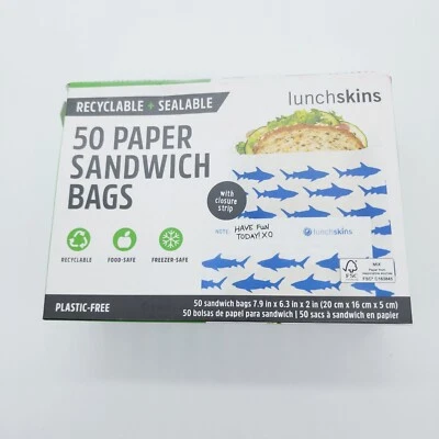 午餐皮可回收 + 可密封纸三明治鲨鱼袋,50 个 — 第 1/3 张图片