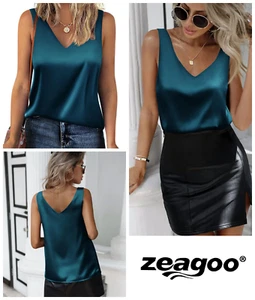 Womens Satin Top Elegant Silk Top Size S Basic Blouse V Neck Casual Sleeveless - Picture 1 of 7