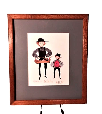 Impresión litográfica enmarcada en roble firmada y numerada de P. Buckley Moss NUESTRA CASA DE PÁJAROS Foto 1 de 3