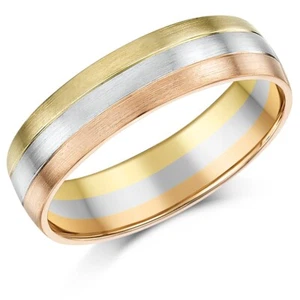 9ct Multi-Colour Ring 6mm 3 Colour Engagement Wedding Band Court Comfort Fit - Picture 1 of 2