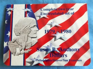 1979-1980 PDS Susan B Anthony Dollars 6 Münzen Stempelglanz Set ALLE 3 PRÄGESTÄTTEN - Bild 1 von 5