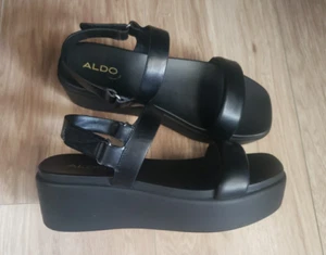 ALDO Tisdal sandalo con zeppa plateau punta aperta cinturino posteriore nero US 7 EUR 37,5 - Foto 1 di 11