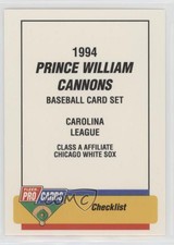 1994 Fleer ProCards Minor League Prince William Cannons Checklist #1939