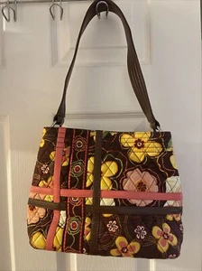 Vera Bradley Purse Handbag Floral Pink Brown Yellow - Picture 1 of 8