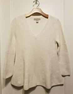 Banana Republic V-Ausschnitt geriffelter Pullover Baumwollmischung, elfenbein, Gr. M, gebraucht - Bild 1 von 6