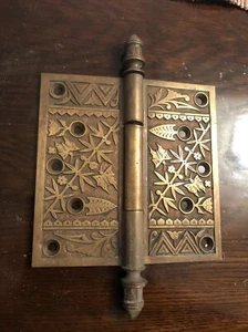 L11V Antique 6” Brass Bronze/Steel Pin, Steeple Hinge W/flower,butterfly - Bild 1 von 6
