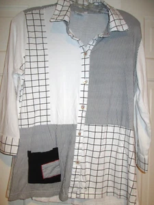 Parsley & Sage White w/Black Cotton & Spandex Arty Blouse Women’s Size Medium - Picture 1 of 6