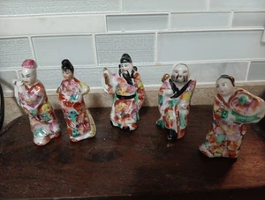 🏺VTG (5) Chinesische Porzellan handbemalte Frau & Männer Figuren keine Chips oder Risse - Bild 1 von 12