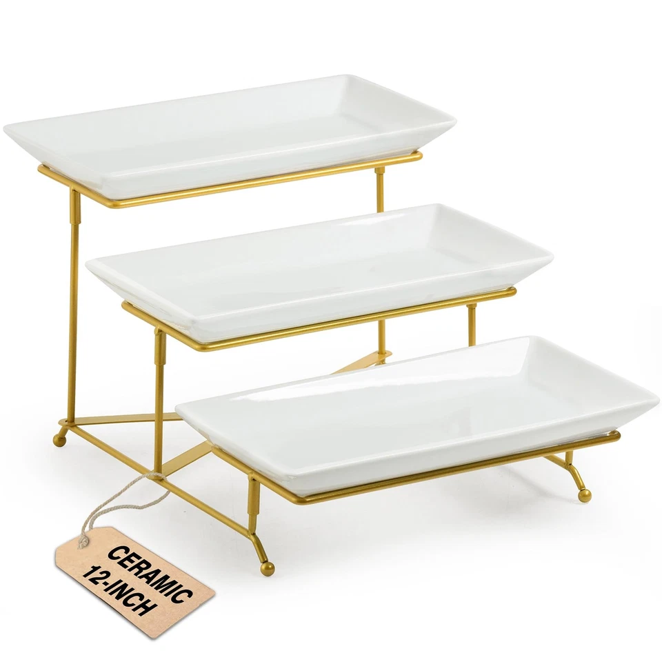 3 Tier Serving Stand Porcelain Serving Platter Tier Serving Trays with Collap... - Image 1 of 4