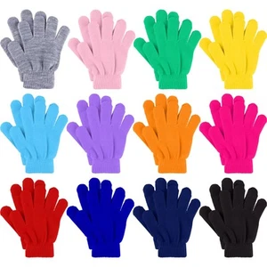 12 Pairs Kids Gloves Winter 6-12 Years Gray, Pink, Green, Blue, Mixed Color a - Picture 1 of 6