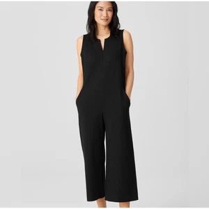 Eileen Fisher cropped jumpsuit women’s M black tencel organic cotton minimalist - Picture 1 of 5
