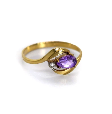 ANILLO ORO AMARILLO MACIZO 14K CON DIAMANTE NATURAL Y AMATISTA EN FORMA DE PERA S 5.5 Foto 1 de 4