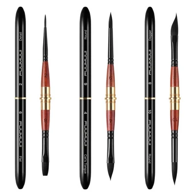 Dual Tip Travel Watercolor Brushes, 3pcs Synthetic Squirrel Hair Set of 6 Ver... - Image 1 of 4