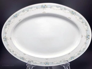 Noritake Brookfield Oval Platter 13.5in White Blue Floral Serving 3193 - Picture 1 of 9
