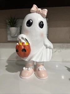 Girl Ghost with Pastel Pink Shoes and Bow 13” Figurine Halloween Decor NEW - Picture 1 of 6