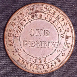 Lone Star Chapter No 6 Masonic Penny Token Austin Texas - Picture 1 of 2