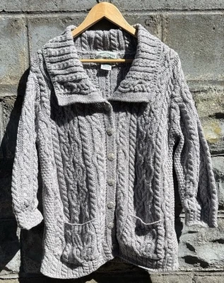 Cárdigan tejido con cable 100 % lana merino Aran Crafts mediano pescador Irlanda Foto 1 de 4