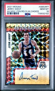 JERRY WEST 2021 PANINI MOSAIC FUSION RED YELLOW AUTOGRAPH PSA 10 - Picture 1 of 3