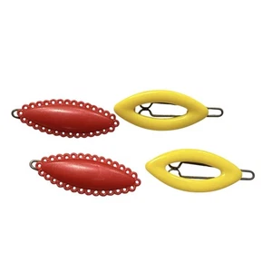 Vintage 1960-1970’s Girls Plastic Hair Barrettes Yellow Red Metal Clip Small - Picture 1 of 2