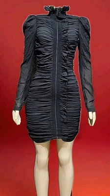 Minivestido Louis Vuitton negro seda 34 FR/US 2 fruncido cremallera completa #CB3 Foto 1 de 4
