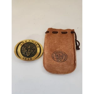 Vintage Official Arkansas State Seal Heritage Mint 1977 Solid Brass Belt Buckle  - Picture 1 of 3