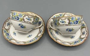 2 flache Demitasse Tassen & Untertassen Schumann Vergissmeinnicht Bavaria Germany - Bild 1 von 6