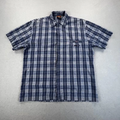 Vintage Split Shirt Mens Medium Blue Plaid Short Sleeve Button Up 90s Skater Y2K - Image 1 of 4